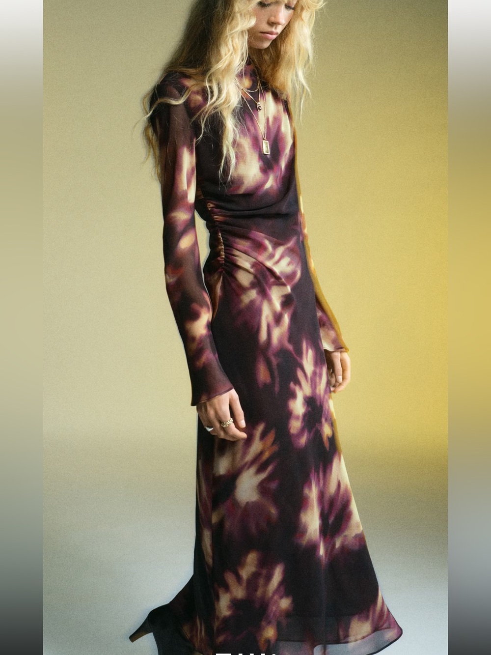 Mango Tie-Dye Long Sleeve Sheer Maxi Dress- Plum